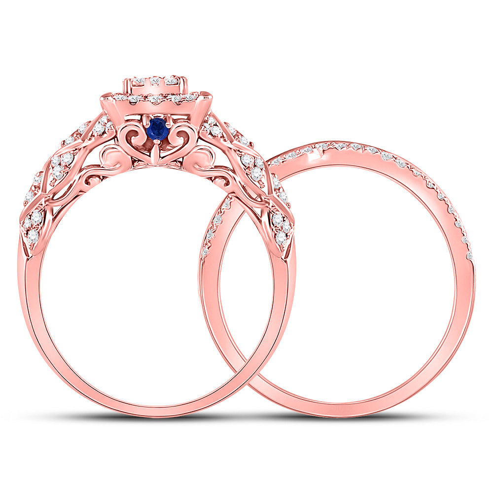 14K Rose Gold Round Diamond Bridal Wedding Ring Band Set , Womens Size: 5-10
