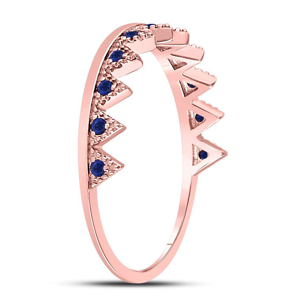 10K Rose Gold Womens Round Blue Sapphire Chevron Stackable Band Ring 1/10 Cttw, Womens Size: 5-10