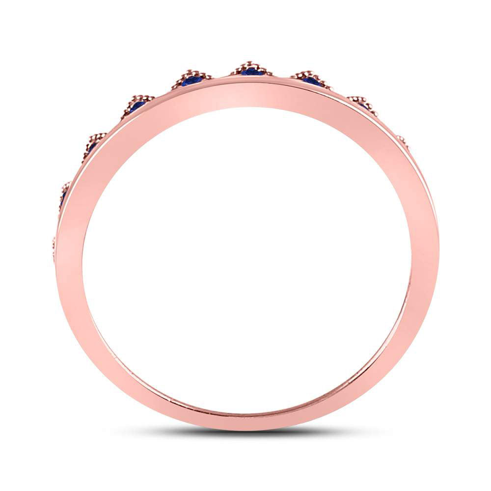 10K Rose Gold Womens Round Blue Sapphire Chevron Stackable Band Ring 1/10 Cttw, Womens Size: 5-10