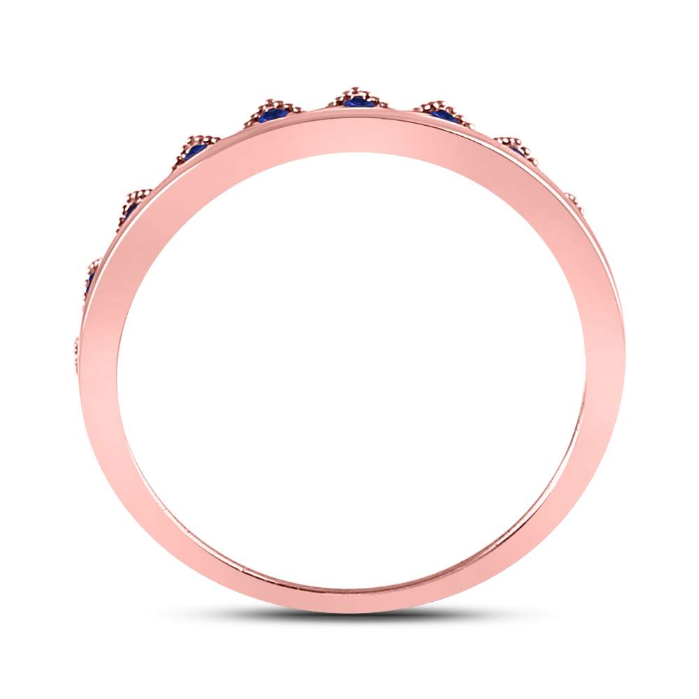 10K Rose Gold Womens Round Blue Sapphire Chevron Stackable Band Ring 1/10 Cttw, Womens Size: 5-10