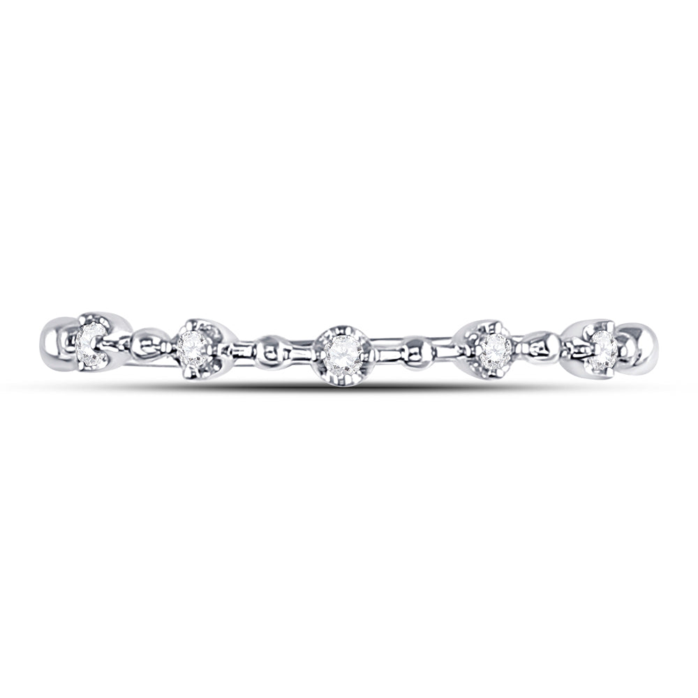 10K White Gold Womens Round Diamond Bead Dot Stackable Ring 1/20 Cttw, Womens Size: 5-10