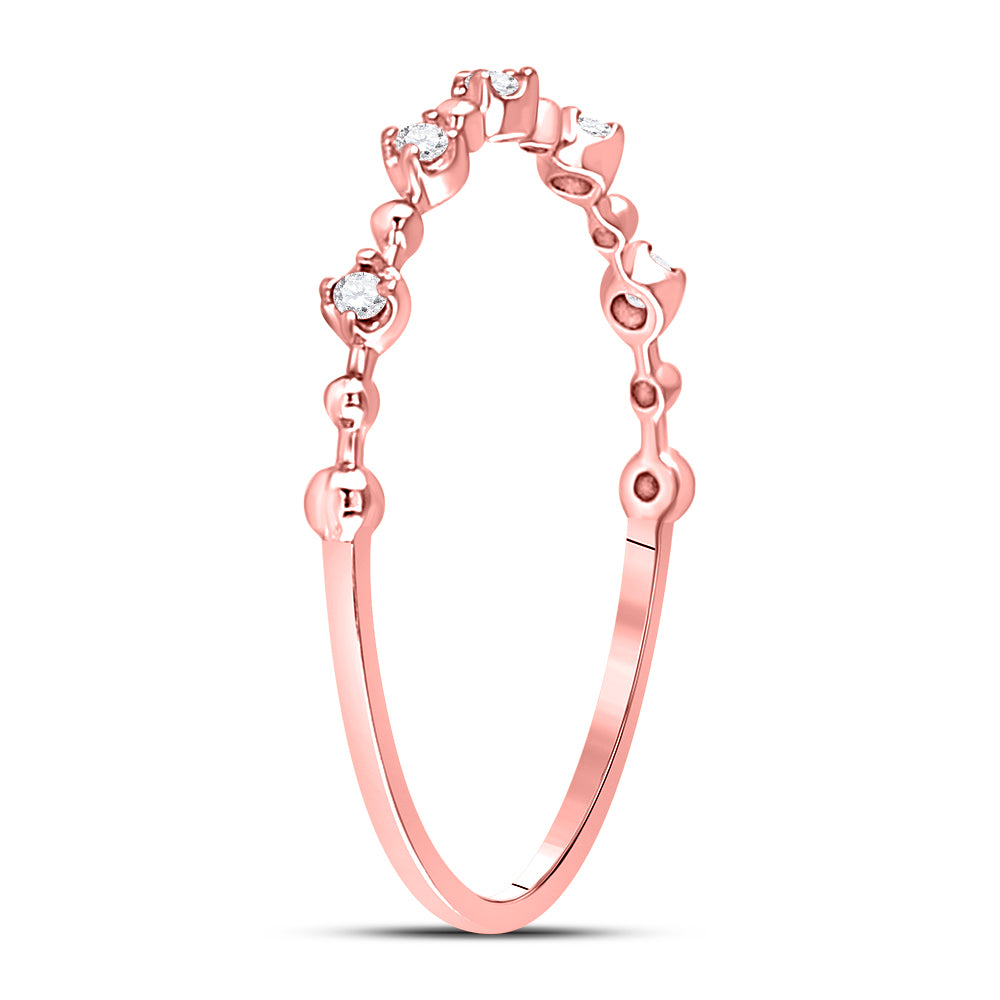 10K Rose Gold Womens Round Diamond Bead Dot Stackable Ring 1/20 Cttw, Womens Size: 5-10