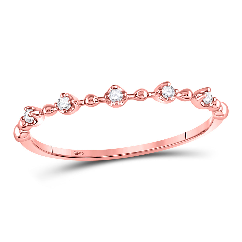 10K Rose Gold Womens Round Diamond Bead Dot Stackable Ring 1/20 Cttw, Womens Size: 5-10