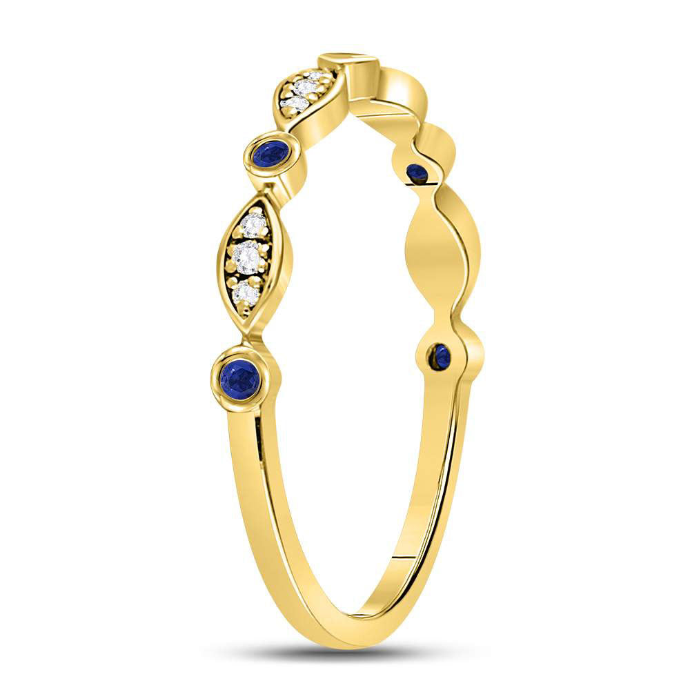 10K White Or Yellow Gold Womens Round Blue Sapphire Diamond Stackable Band Ring , Womens Size: 5-10