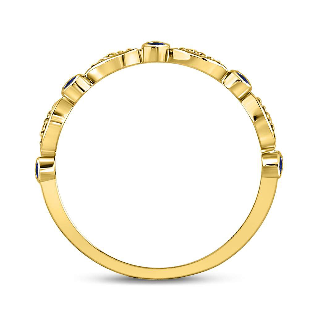 10K White Or Yellow Gold Womens Round Blue Sapphire Diamond Stackable Band Ring , Womens Size: 5-10