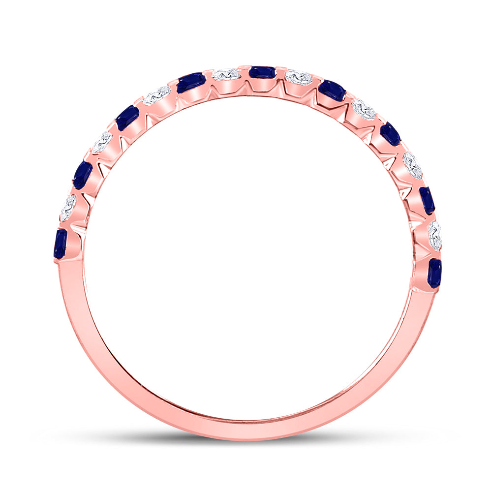 10K Rose Gold Womens Princess Blue Sapphire Diamond Stackable Band Ring 3/8 Cttw, Womens Size: 5-10
