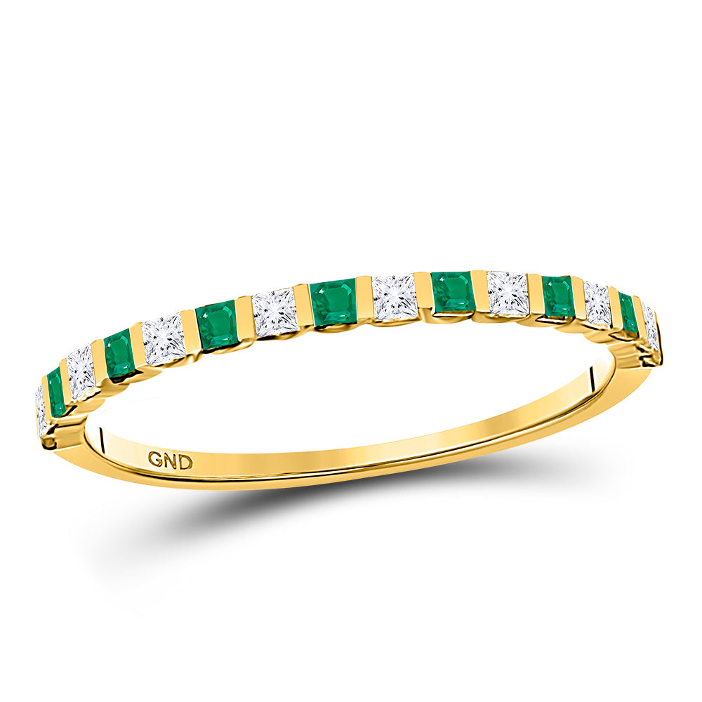 10K Yellow Gold Womens Princess Emerald Diamond Alternating Stackable Band Ring 1/3 Cttw, Womens Size: 5-10
