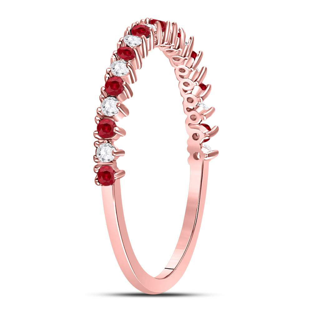 10K Rose Gold Womens Round Ruby Diamond Stackable Band Ring 1/4 Cttw, Womens Size: 5-10