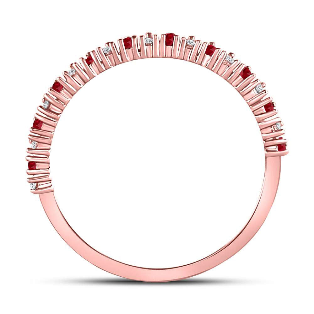 10K Rose Gold Womens Round Ruby Diamond Stackable Band Ring 1/4 Cttw, Womens Size: 5-10