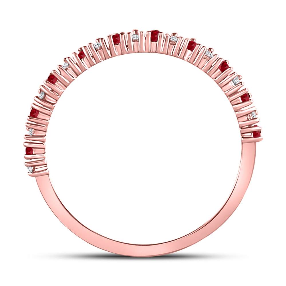 10K Rose Gold Womens Round Ruby Diamond Stackable Band Ring 1/4 Cttw, Womens Size: 5-10