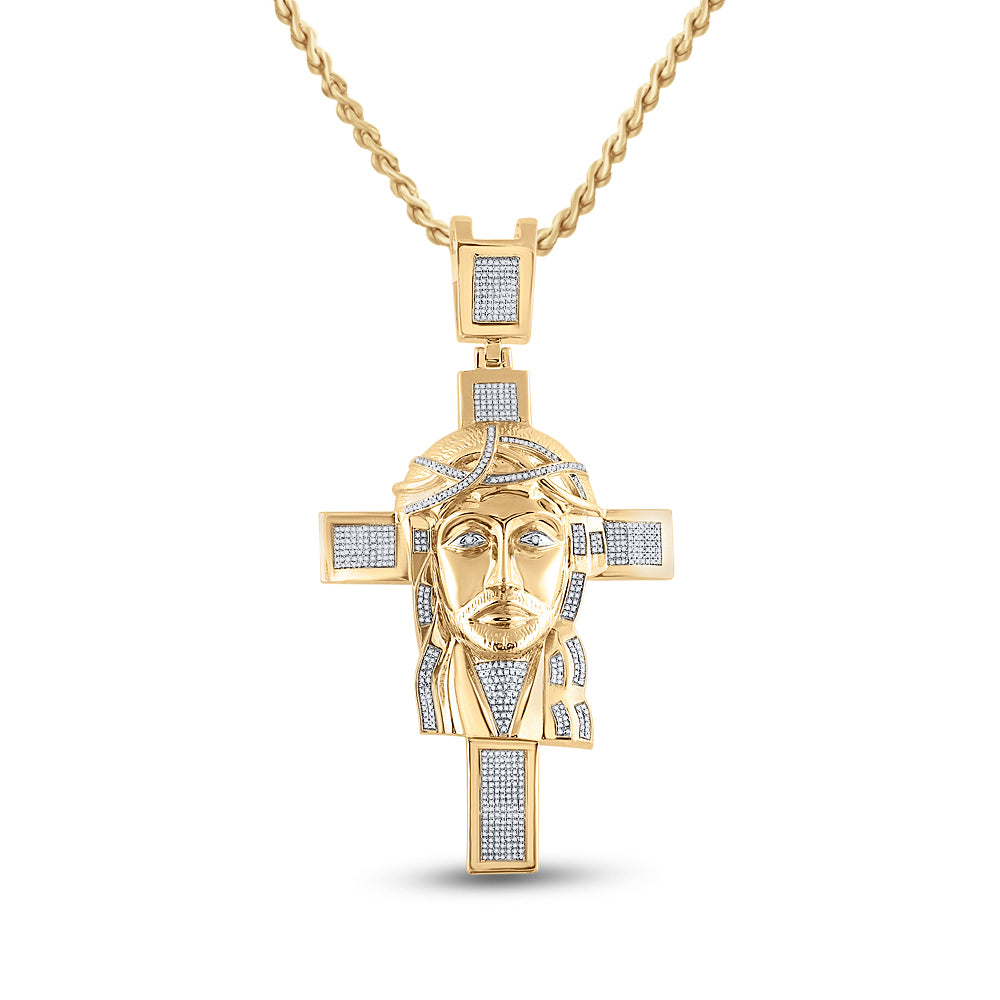 10K Yellow Gold 1 1/4Ct Natural Diamond P1 Mens Jesus Cross Charm