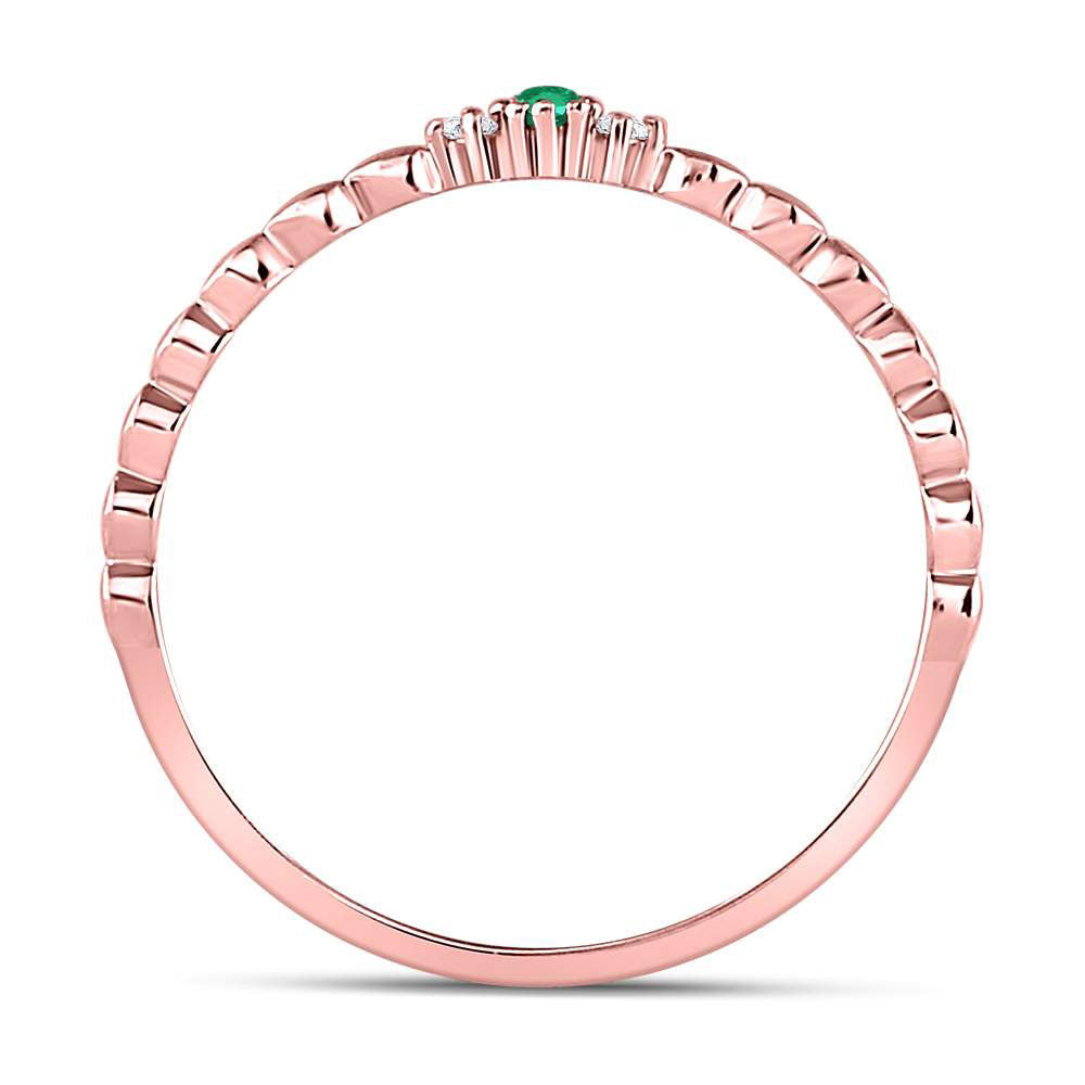 10K Rose Gold Womens Round Emerald Solitaire Diamond-accent Stackable Ring .03 Cttw, Womens Size: 5-10