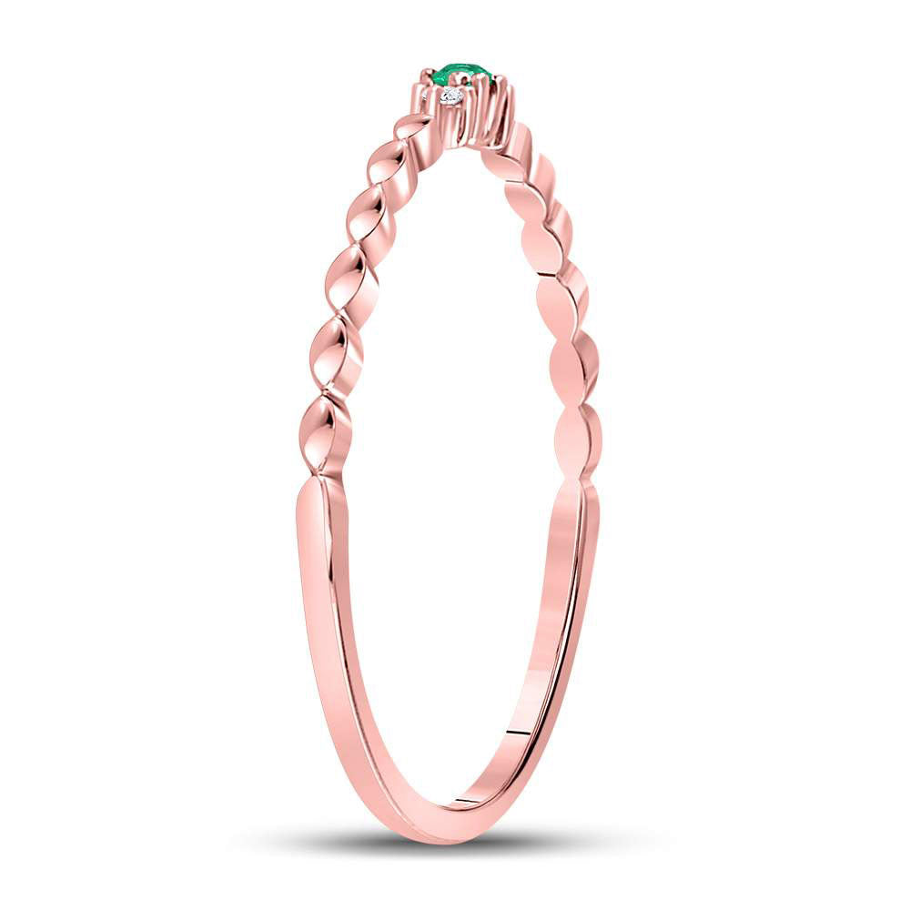 10K Rose Gold Womens Round Emerald Solitaire Diamond-accent Stackable Ring .03 Cttw, Womens Size: 5-10