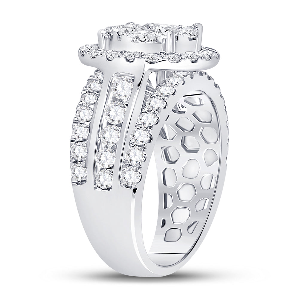14K White Gold Round Diamond Cluster Bridal Wedding Engagement Ring 2ctw, Womens Size: 5-10