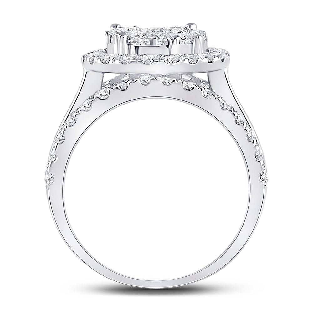 14K White Gold Round Diamond Cluster Bridal Wedding Engagement Ring 2ctw, Womens Size: 5-10