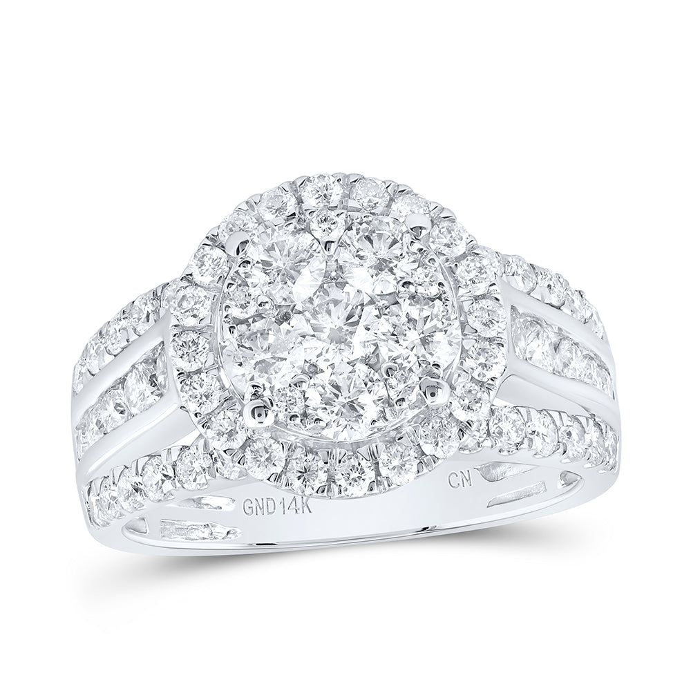 14K White Gold Round Diamond Cluster Bridal Wedding Engagement Ring 2ctw, Womens Size: 5-10