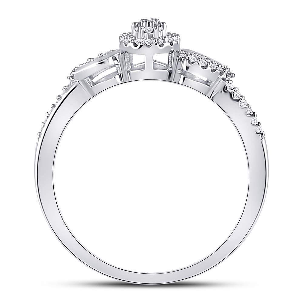 10K White Gold Womens Round Diamond Teardrop Curl Cluster Ring 1/10 Cttw, Womens Size: 5-10