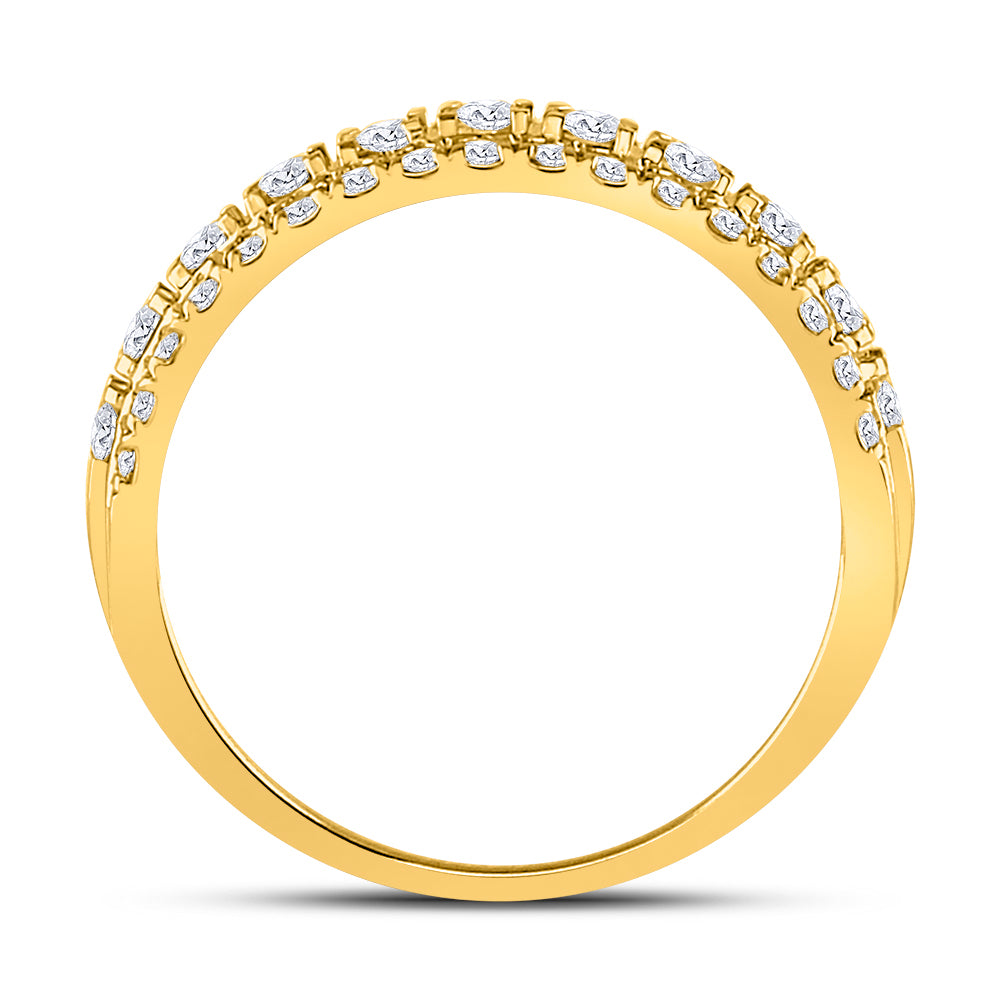 10K Yellow Gold Womens Round Diamond Triple Row Comfort Wedding Band 1 Cttw, Womens Size: 5-10