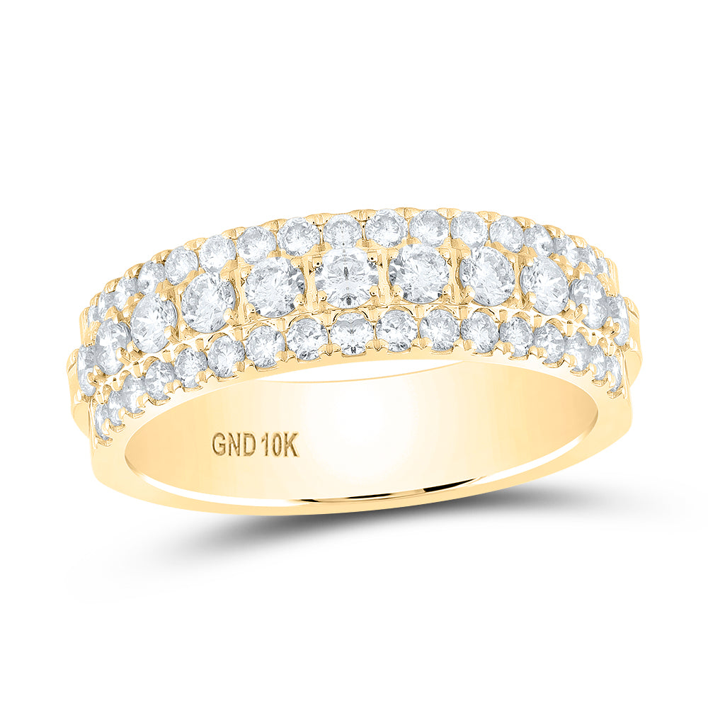 10K Yellow Gold Womens Round Diamond Triple Row Comfort Wedding Band 1 Cttw, Womens Size: 5-10