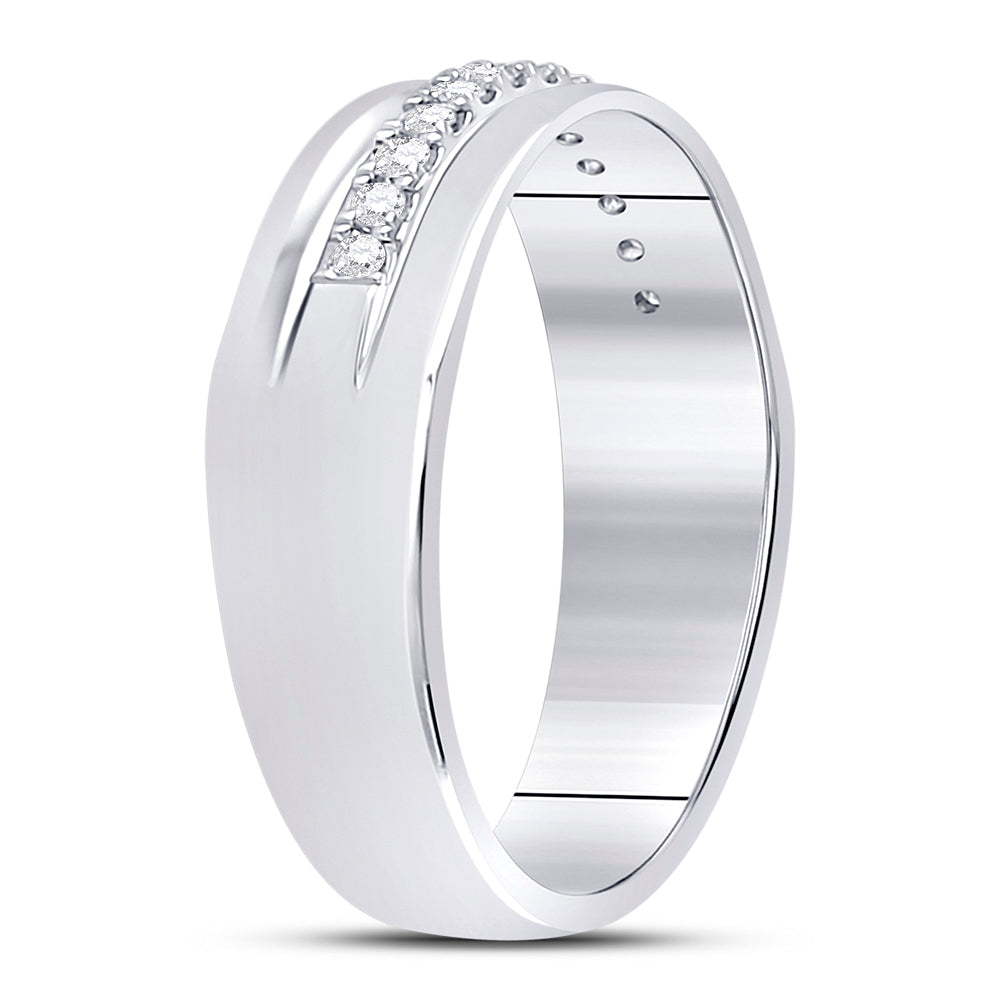 14K White Gold Mens Machine Set Round Diamond Wedding Band Ring 1/5 Cttw, Mens Size: 7-13