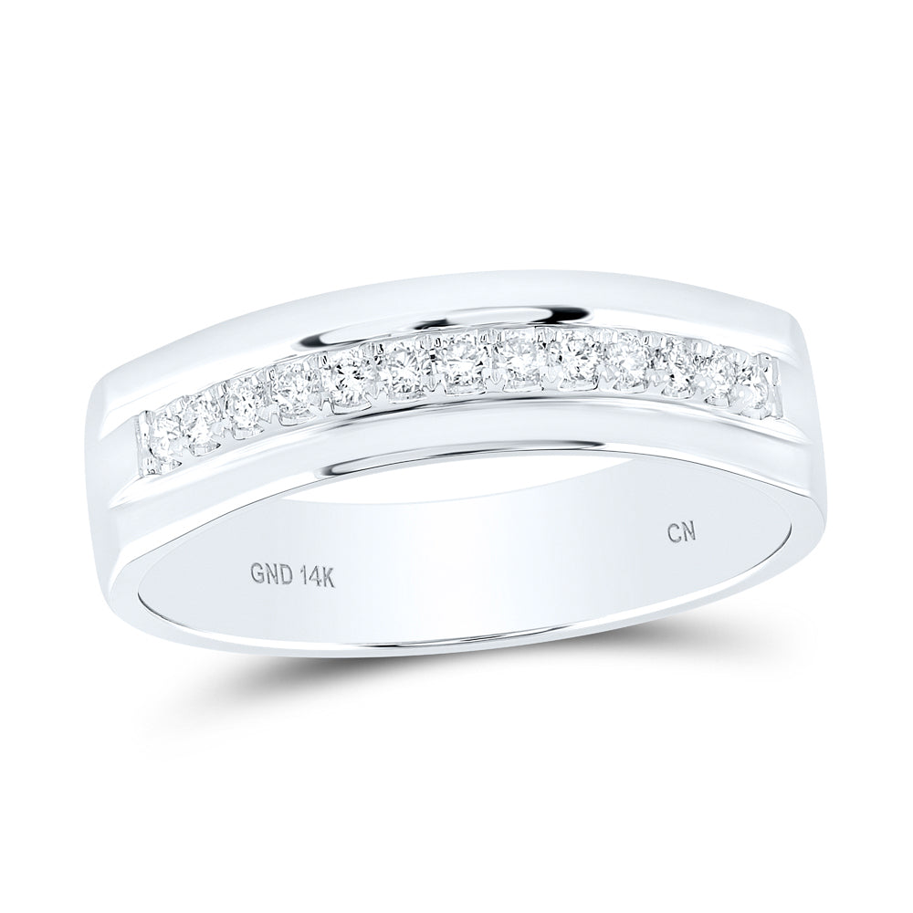 14K White Gold Mens Machine Set Round Diamond Wedding Band Ring 1/5 Cttw, Mens Size: 7-13