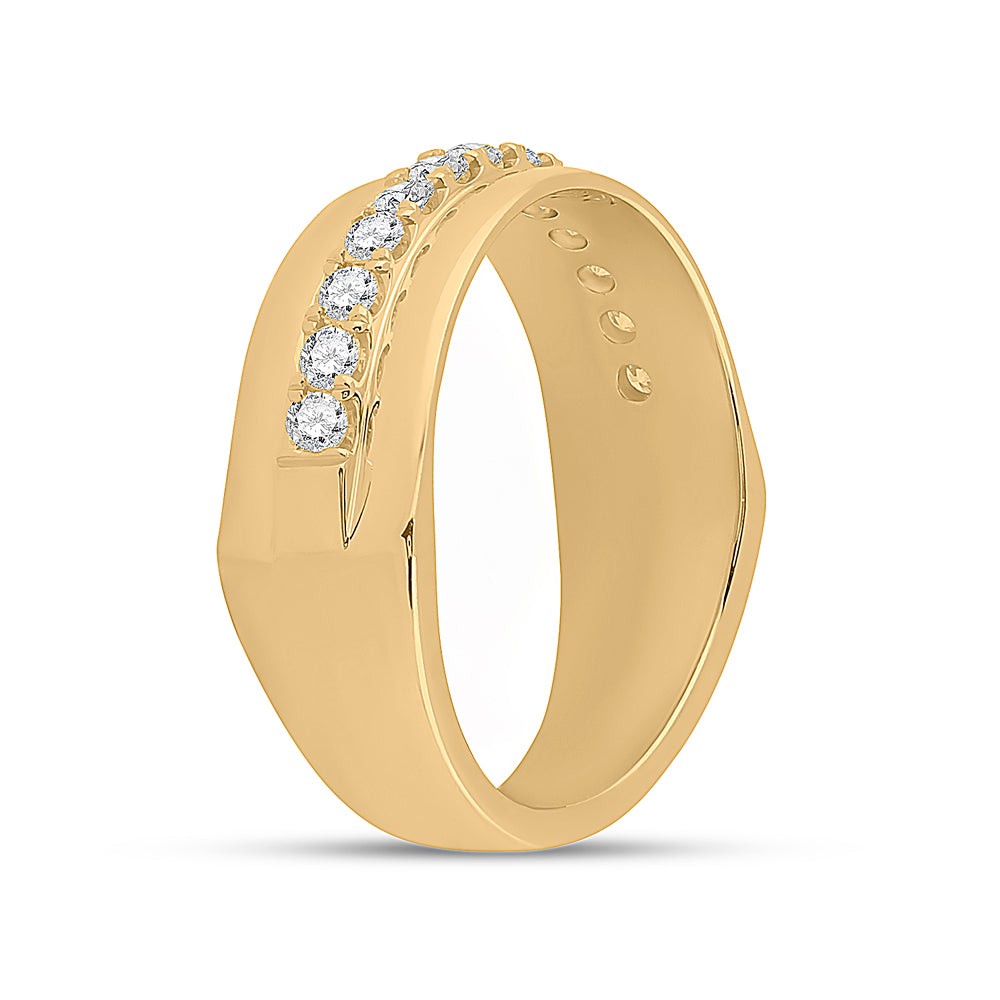 14K Yellow Or White Or Rose Gold Mens Round Diamond Wedding Single Row Band Ring , Mens Size: 7-13