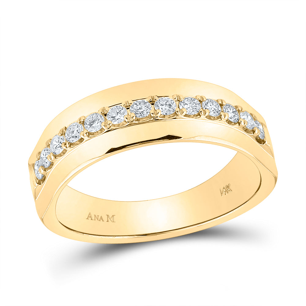 14K Yellow Or White Or Rose Gold Mens Round Diamond Wedding Single Row Band Ring , Mens Size: 7-13