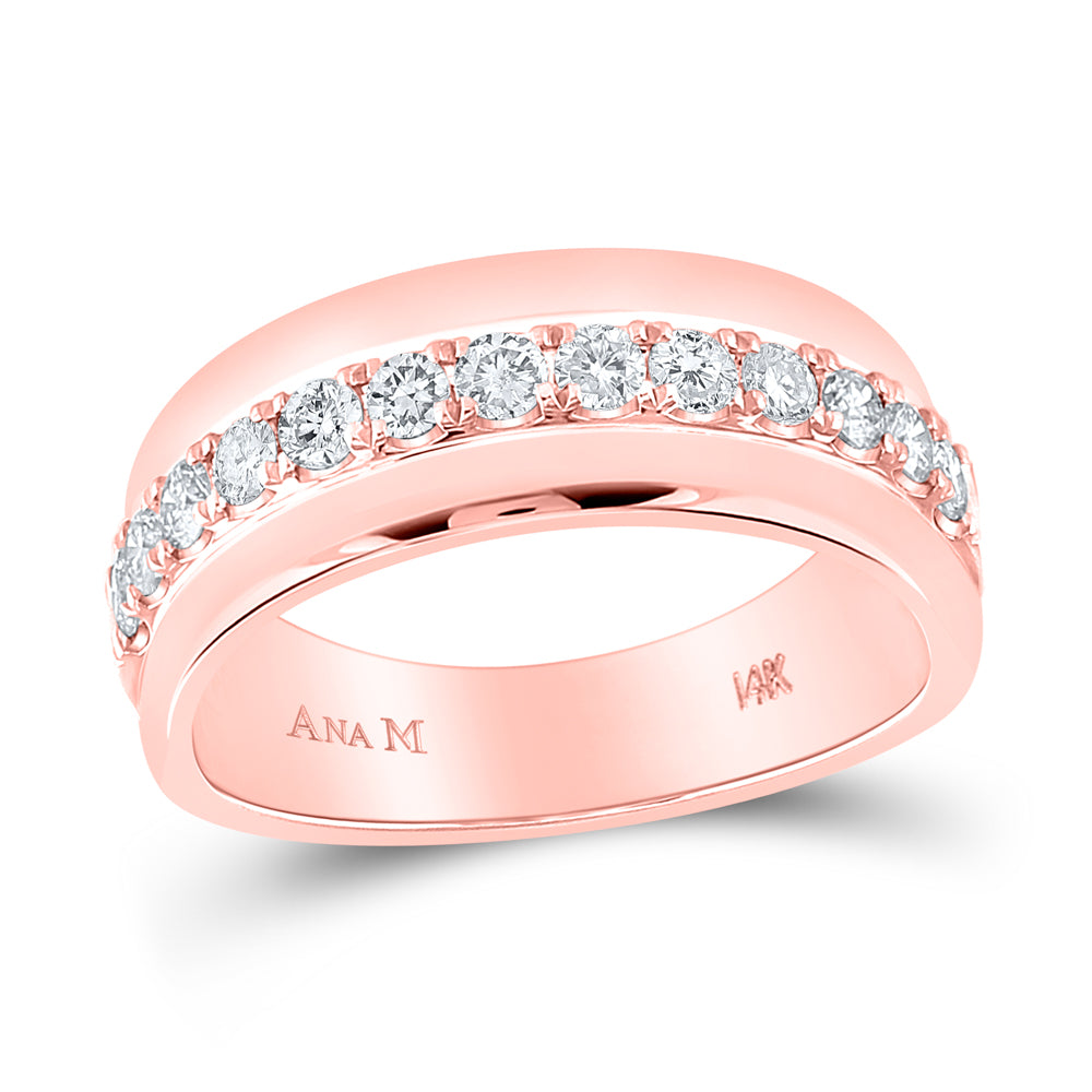 14K Rose Gold Mens Round Diamond Wedding Single Row Band Ring 3/4 Cttw, Mens Size: 7-13