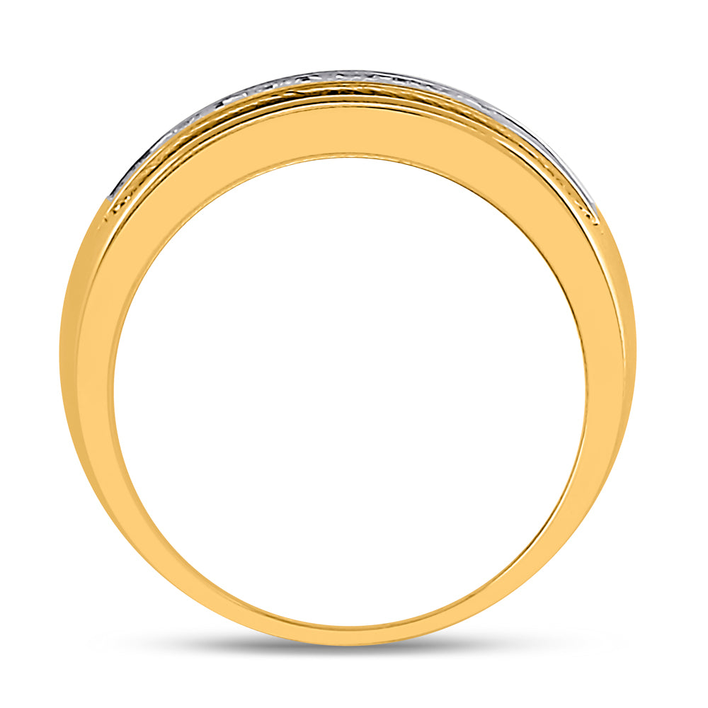 14K Yellow Gold Mens Round Diamond Single Row Textured Wedding Band Ring 1 Cttw, Mens Size: 7-13