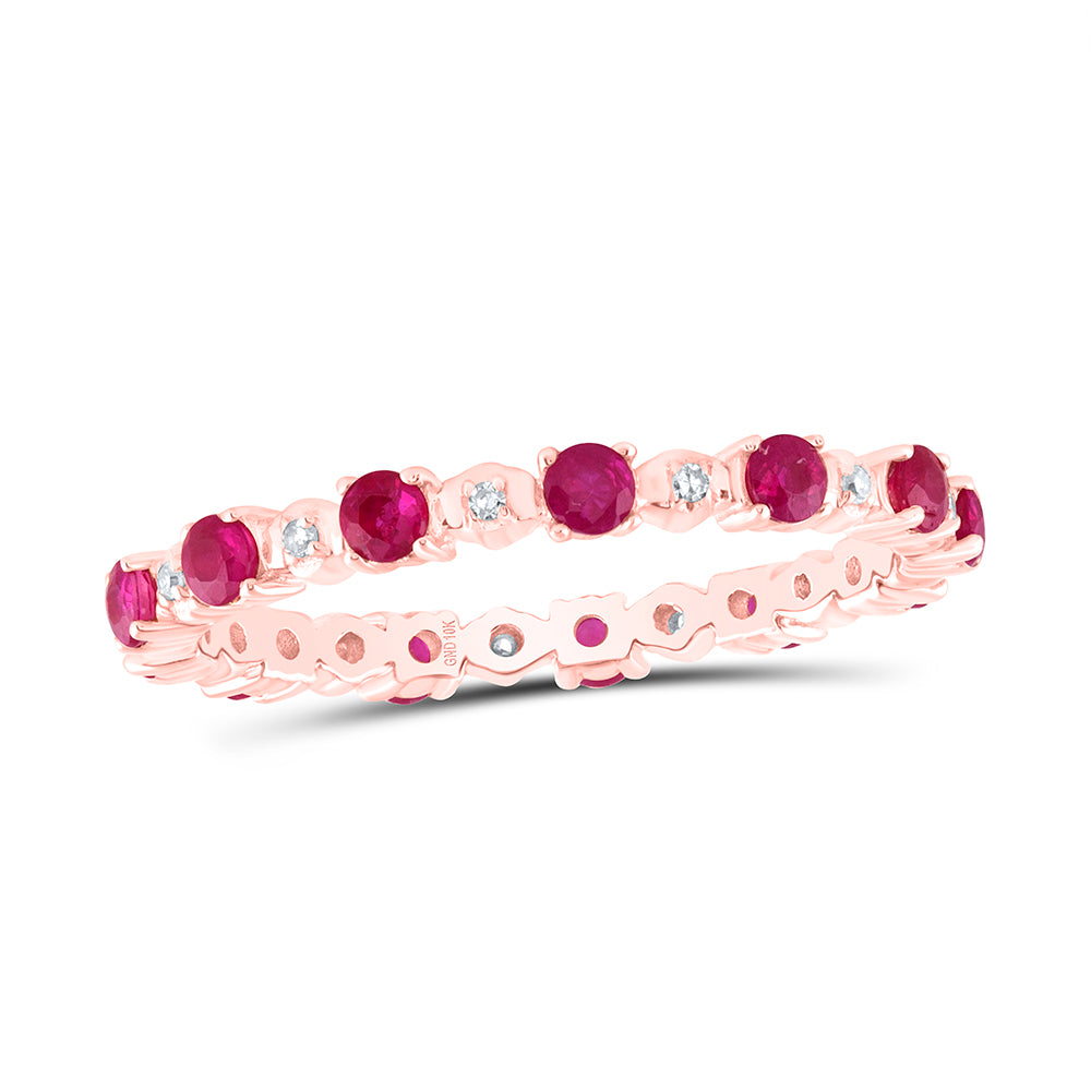 10K Rose Gold Womens Round Ruby Diamond Eternity Stackable Band Ring 1 Cttw, Womens Size: 5-10