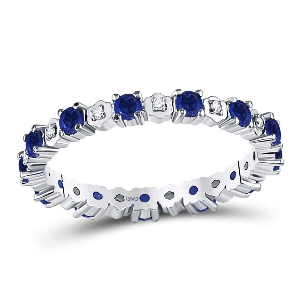 10K White Gold Womens Round Blue Sapphire Diamond Eternity Band Ring 1 Cttw, Womens Size: 5-10