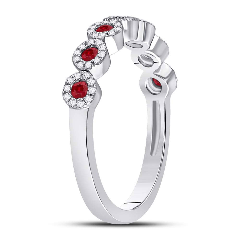 10K White Gold Womens Round Ruby Circle Stackable Band Ring 1/2 Cttw, Womens Size: 5-10