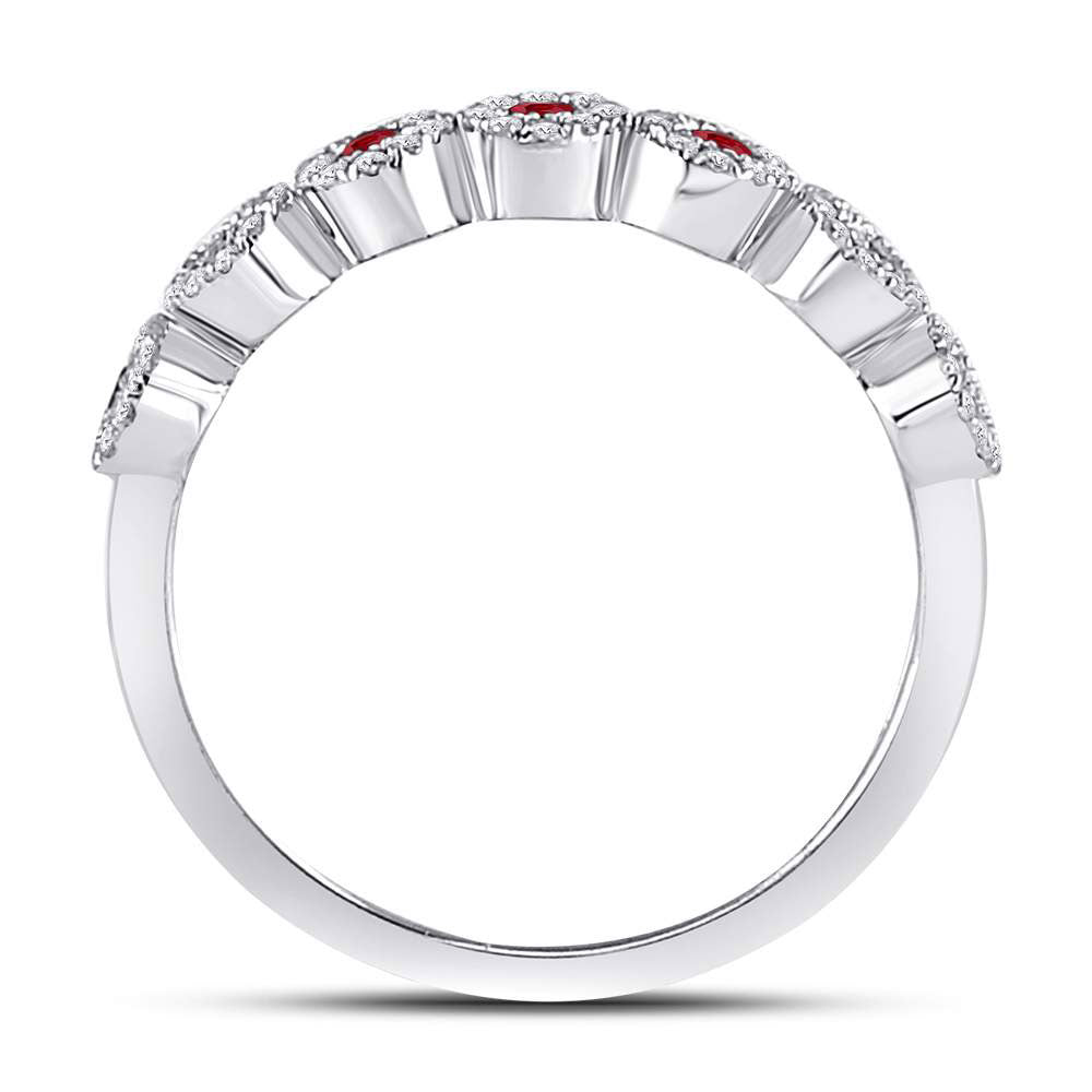 10K White Gold Womens Round Ruby Circle Stackable Band Ring 1/2 Cttw, Womens Size: 5-10