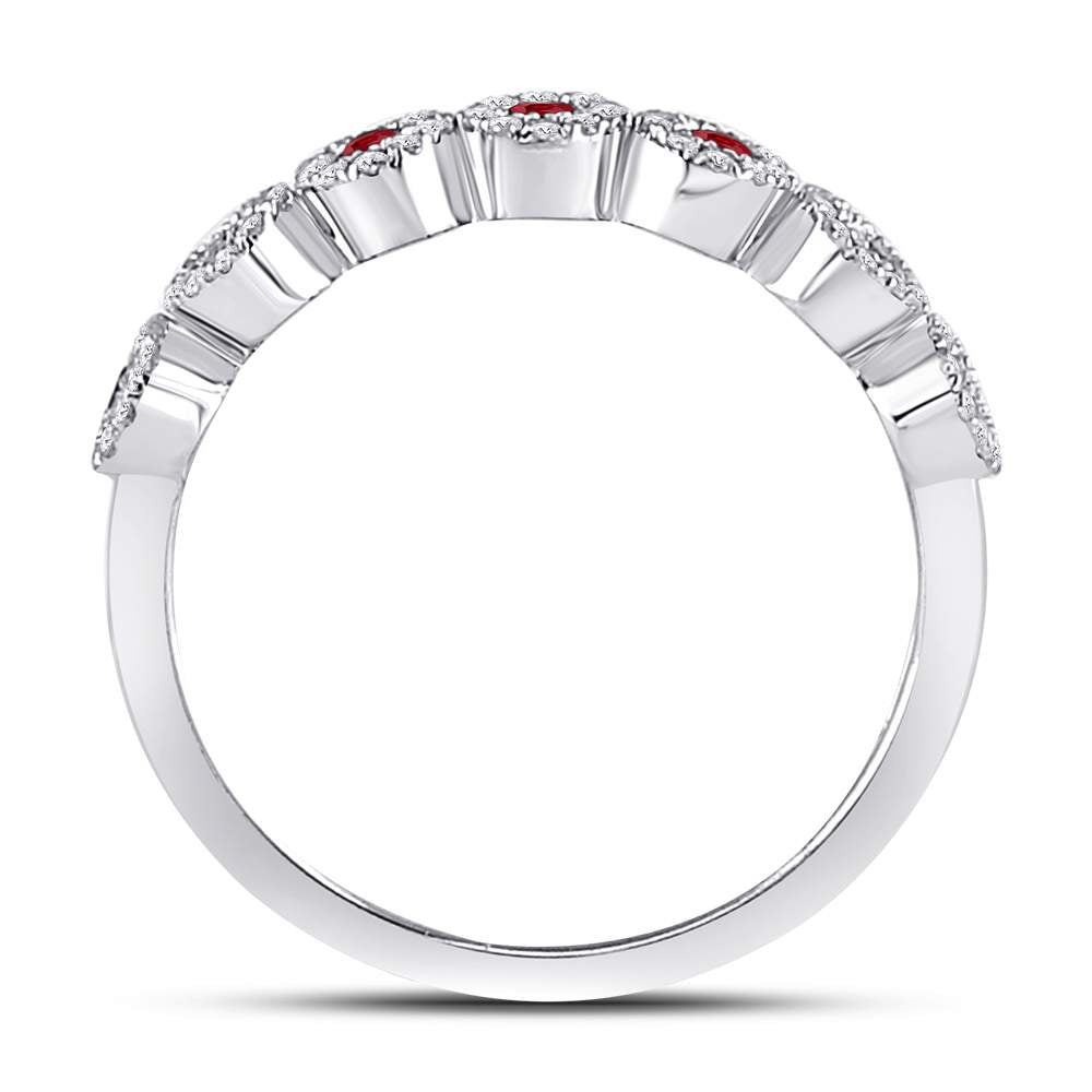 10K White Gold Womens Round Ruby Circle Stackable Band Ring 1/2 Cttw, Womens Size: 5-10