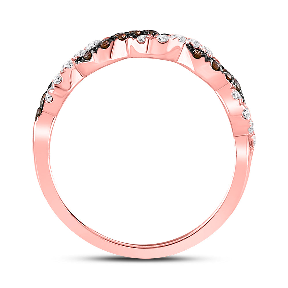 10K Rose Gold Womens Round Brown Diamond Twist Band Ring 1/2 Cttw, Womens Size: 5-10