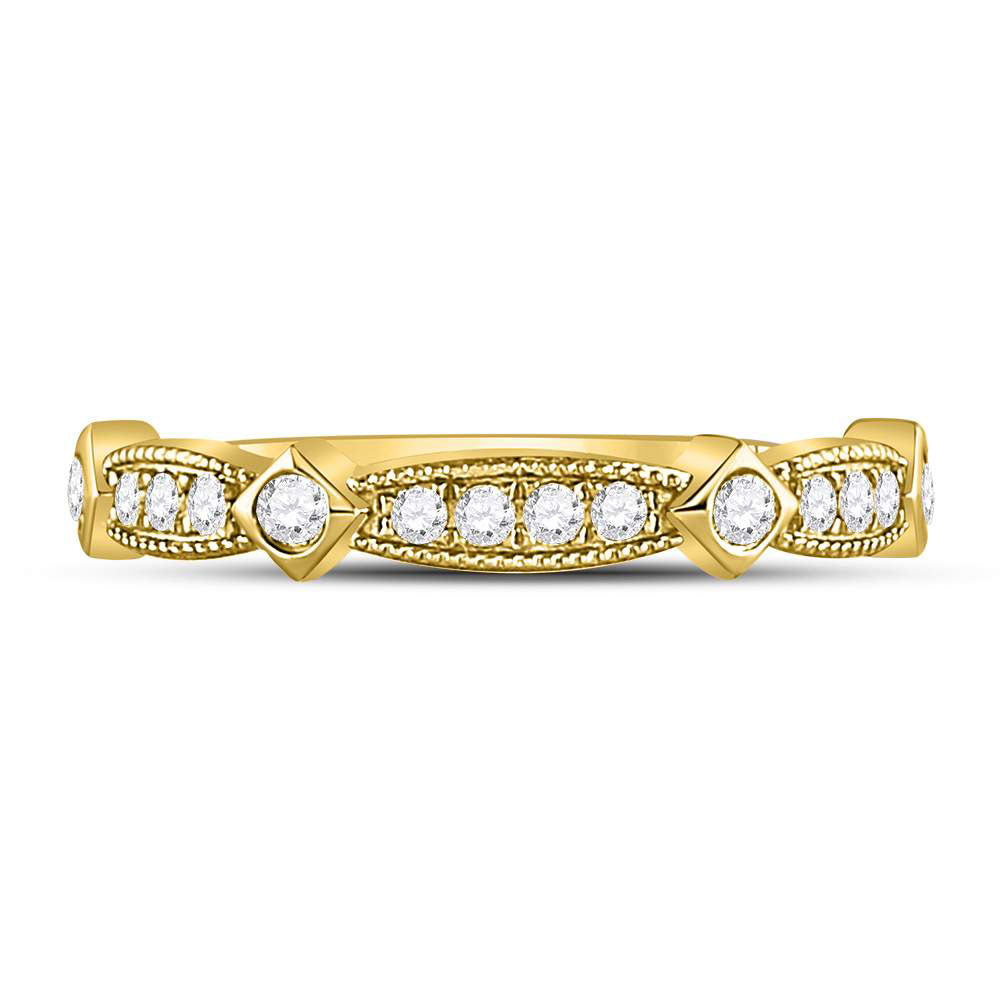 10K Yellow Gold Womens Round Diamond Milgrain Pinched Band Ring 1/4 Cttw, Womens Size: 5-10