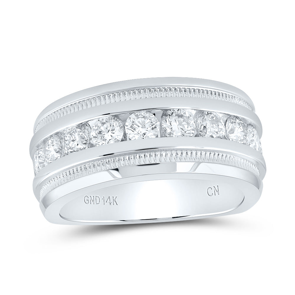 14kt White Gold Mens Round Diamond Single Row Fluted Wedding Band Ring 2.00 Cttw