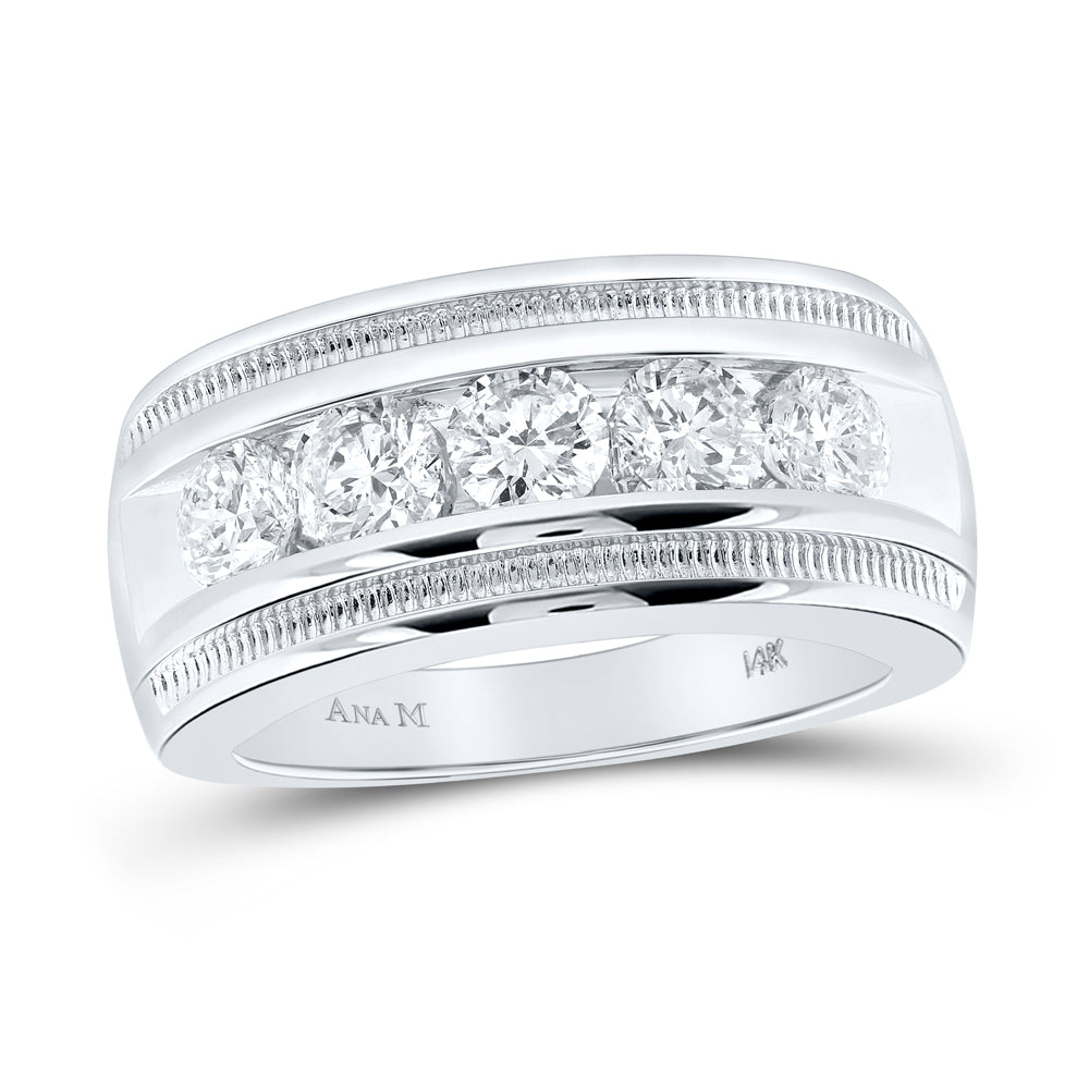 14kt White Gold 2 Ctw Diamond Ana M Accu Set Mens Band