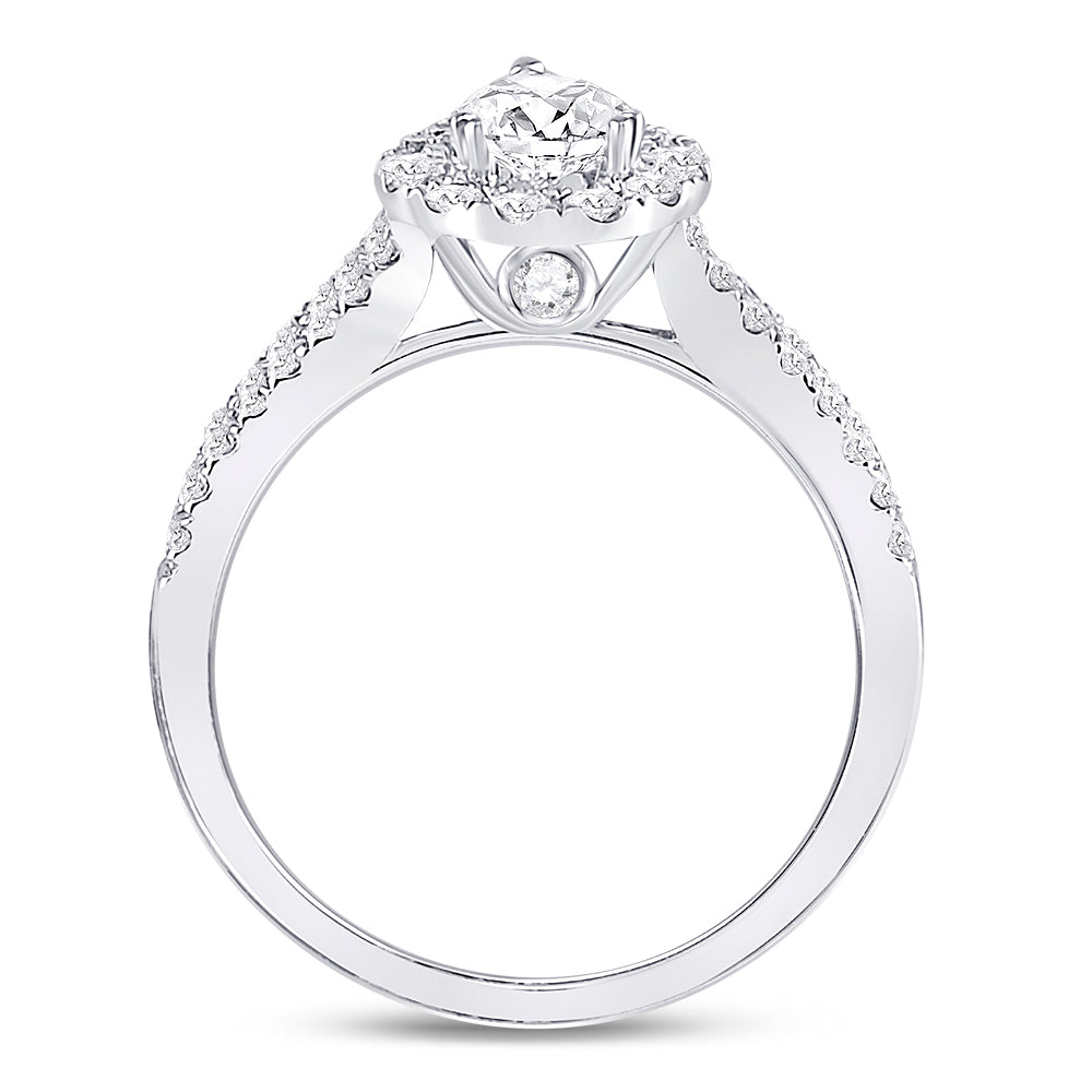 14K White Gold Pear Dia. Halo Wedding Engagement Ring 1ctw, Women's Size: 5-10