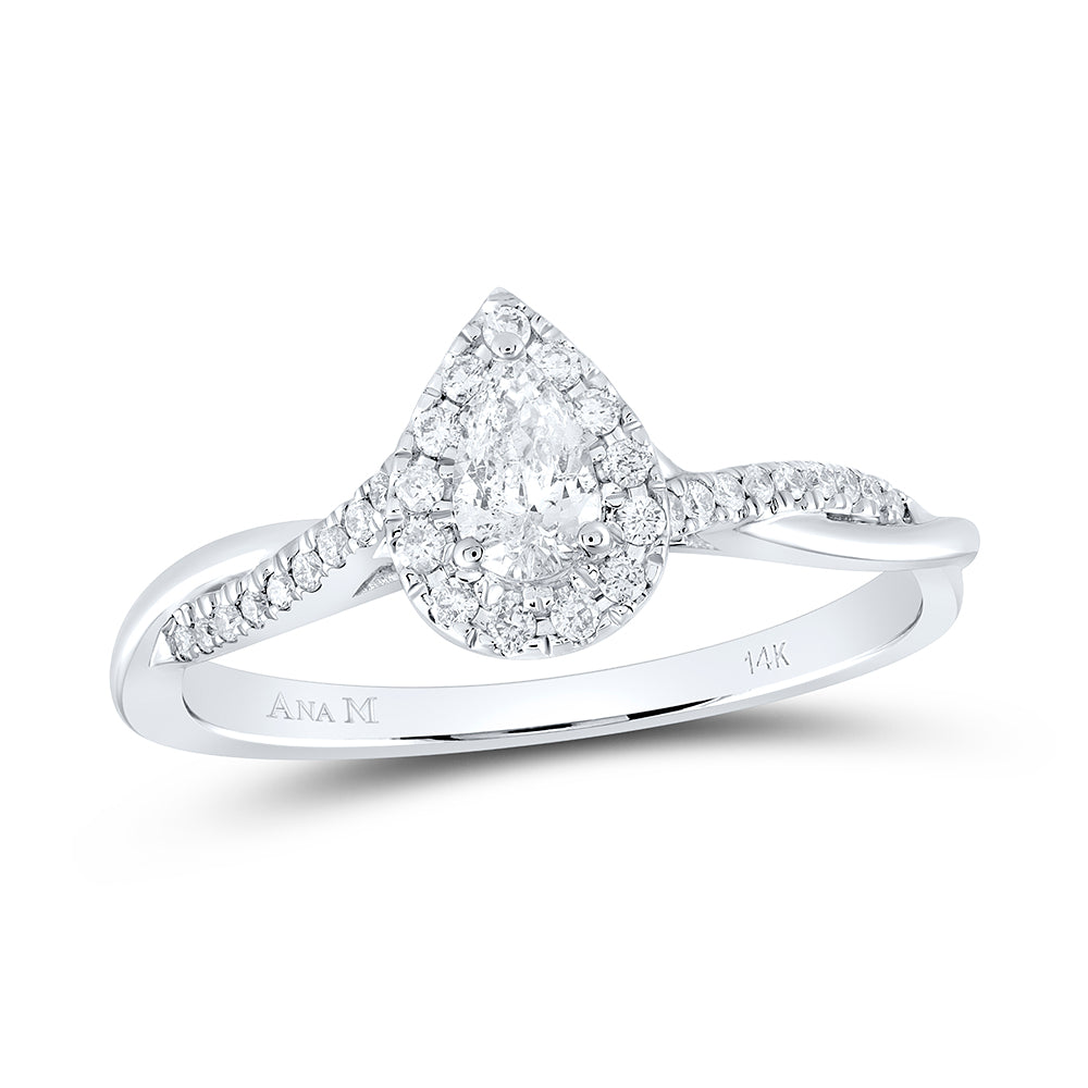 14K White Gold Pear Diamond Solitaire Bridal Wedding Engagement Ring 1/3 Cttw, Womens Size: 5-10