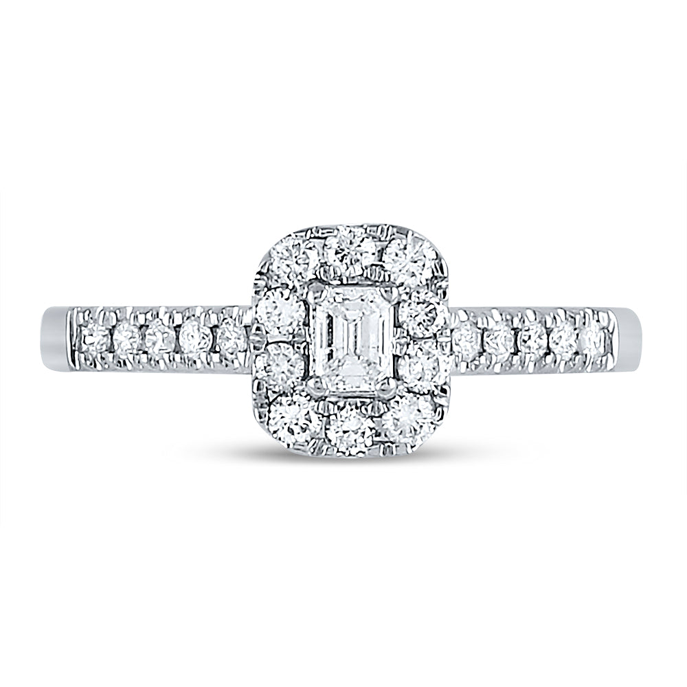 14K White Gold Emerald Diamond Halo Bridal Wedding Engagement Ring 1/2 Cttw, Womens Size: 5-10