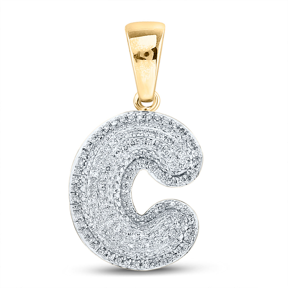 10K Yellow Gold Mens Round Diamond Initial Letter Charm Pendant