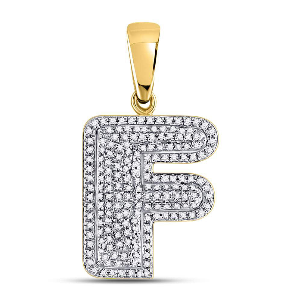 10K Yellow Gold Mens Round Diamond Initial Letter Charm Pendant