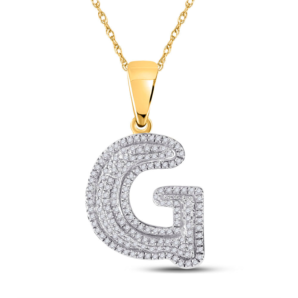 10K Yellow Gold Mens Round Diamond Initial Letter Charm Pendant