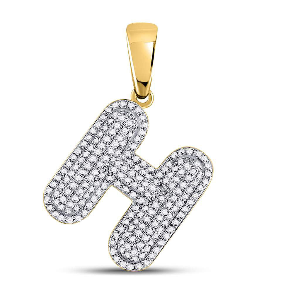 10K Yellow Gold Mens Round Diamond Initial Letter Charm Pendant