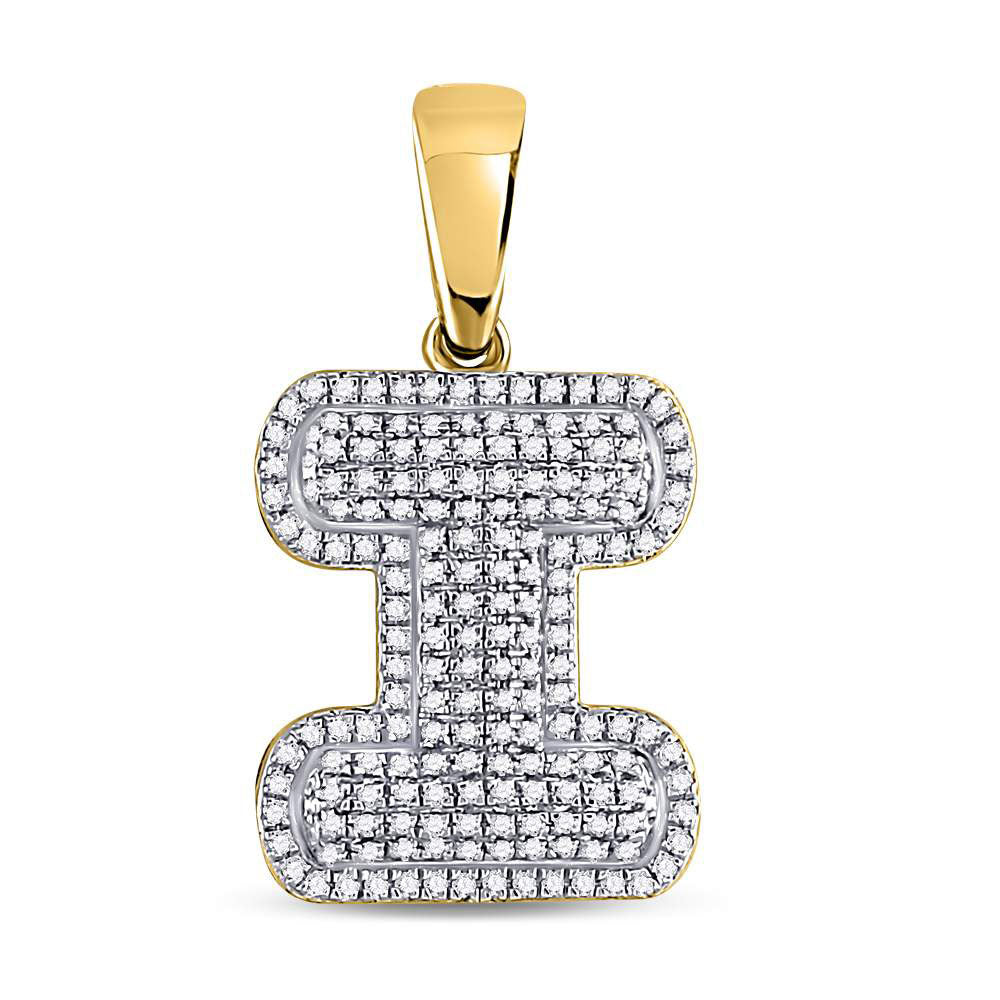 10K Yellow Gold Mens Round Diamond Initial Letter Charm Pendant