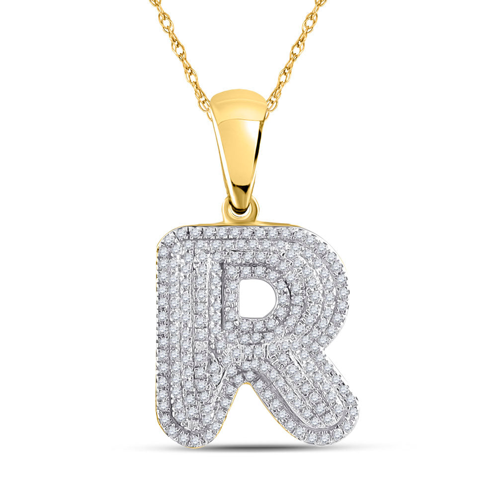 10K Yellow Gold Mens Round Diamond Initial Letter Charm Pendant