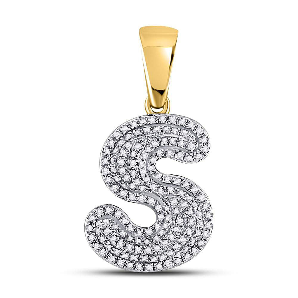 10K Yellow Gold Mens Round Diamond Initial Letter Charm Pendant