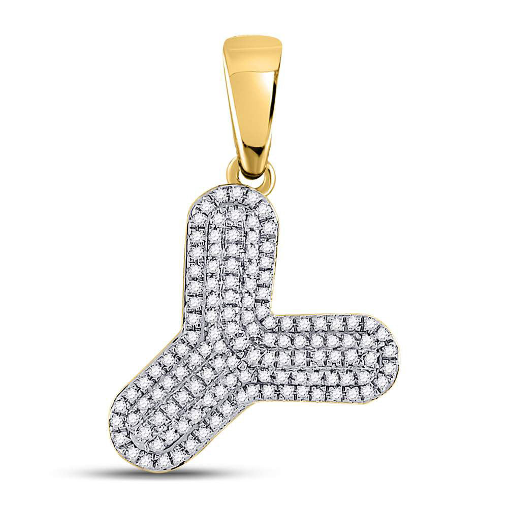 10K Yellow Gold Mens Round Diamond Initial Letter Charm Pendant