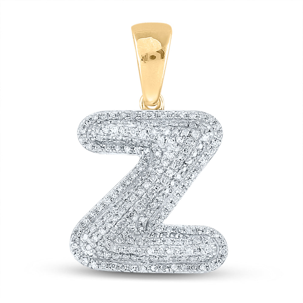 10K Yellow Gold Mens Round Diamond Initial Letter Charm Pendant